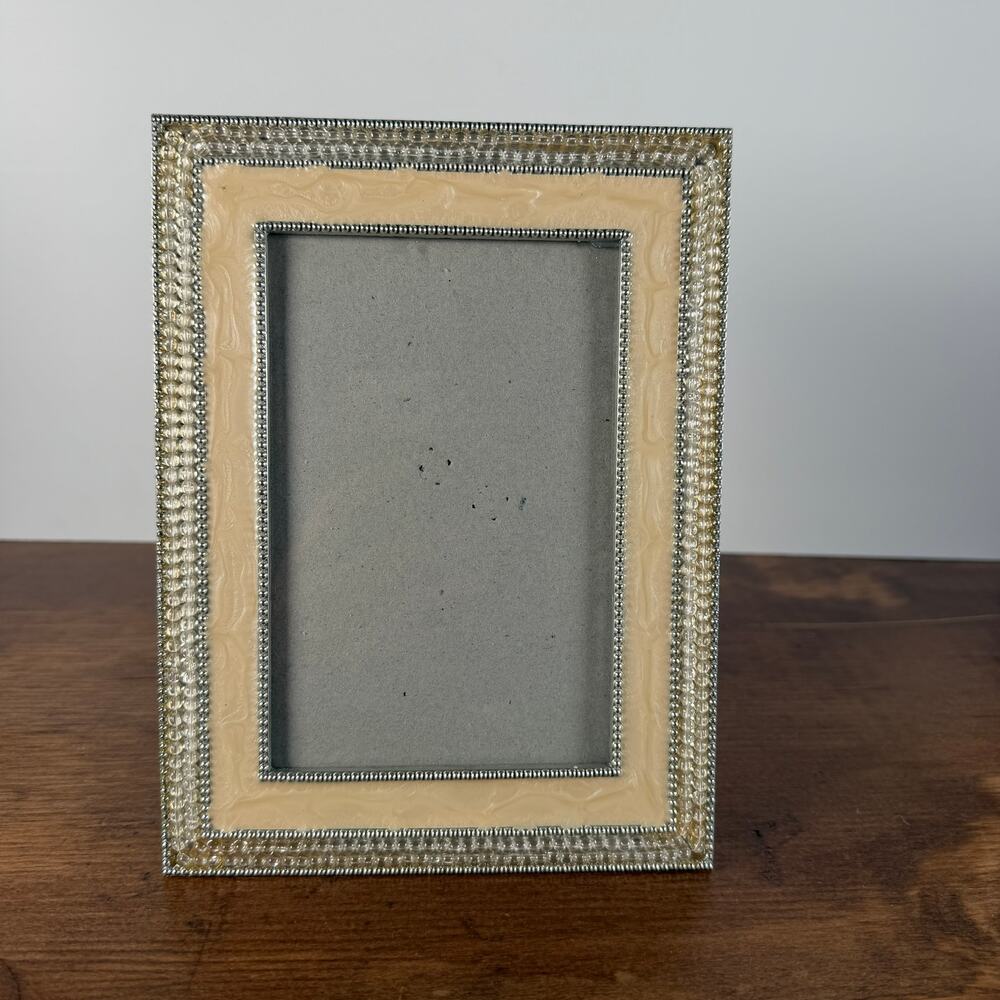 Vintage Beaded Enamel Picture Frame, 4x6
